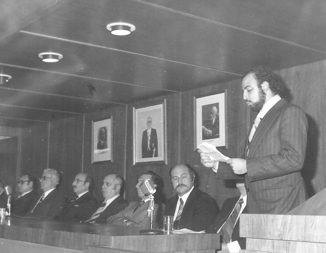 Zohrab Keshishian- Second from right with RAG District Committee of Lebanon in Dec. 1974, as Ara Aharonian gives his speech (1)