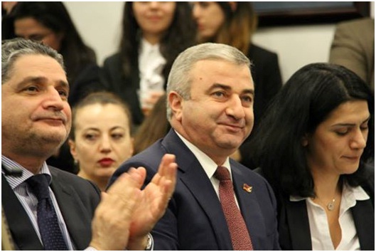 Ambassador Tigran Sargsyan, Speaker Ashot Ghoulian and interpreter